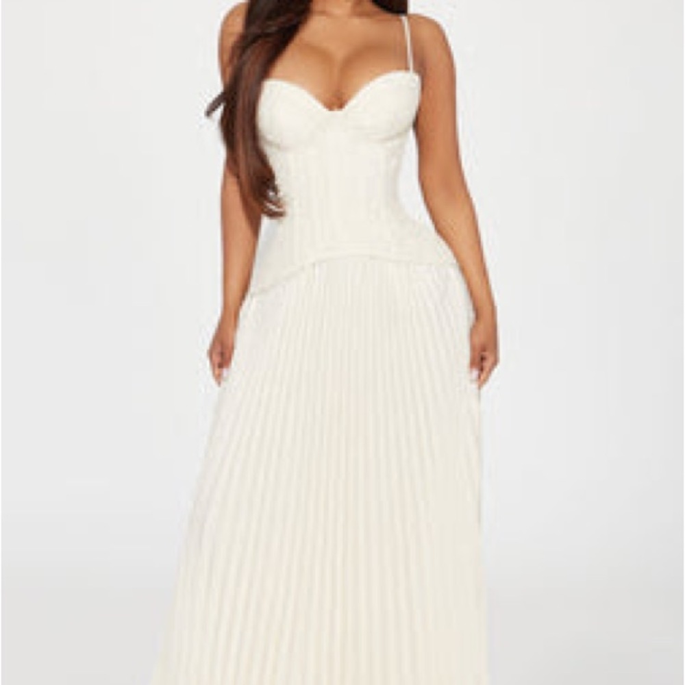 Fashion Nova Ivory Pleated Corset Maxi Dress